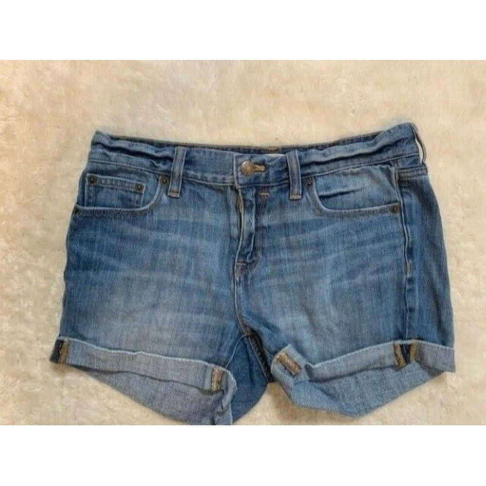 J Crew Size 25 Womens Denim Cuffed Shorts Raw Hem Light Distress Medium Wash